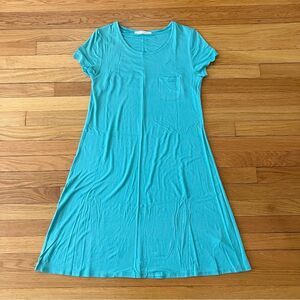 Peruvian Connection Teal Turquoise Pocket T-Shirt A-Line Solid Soft Dress Medium